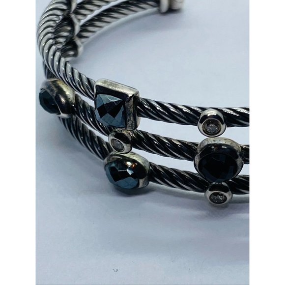 David Yurman Cable Sterling Silver Black Onyx Hematite & Diamond  Confetti Cuff - Picture 8 of 14